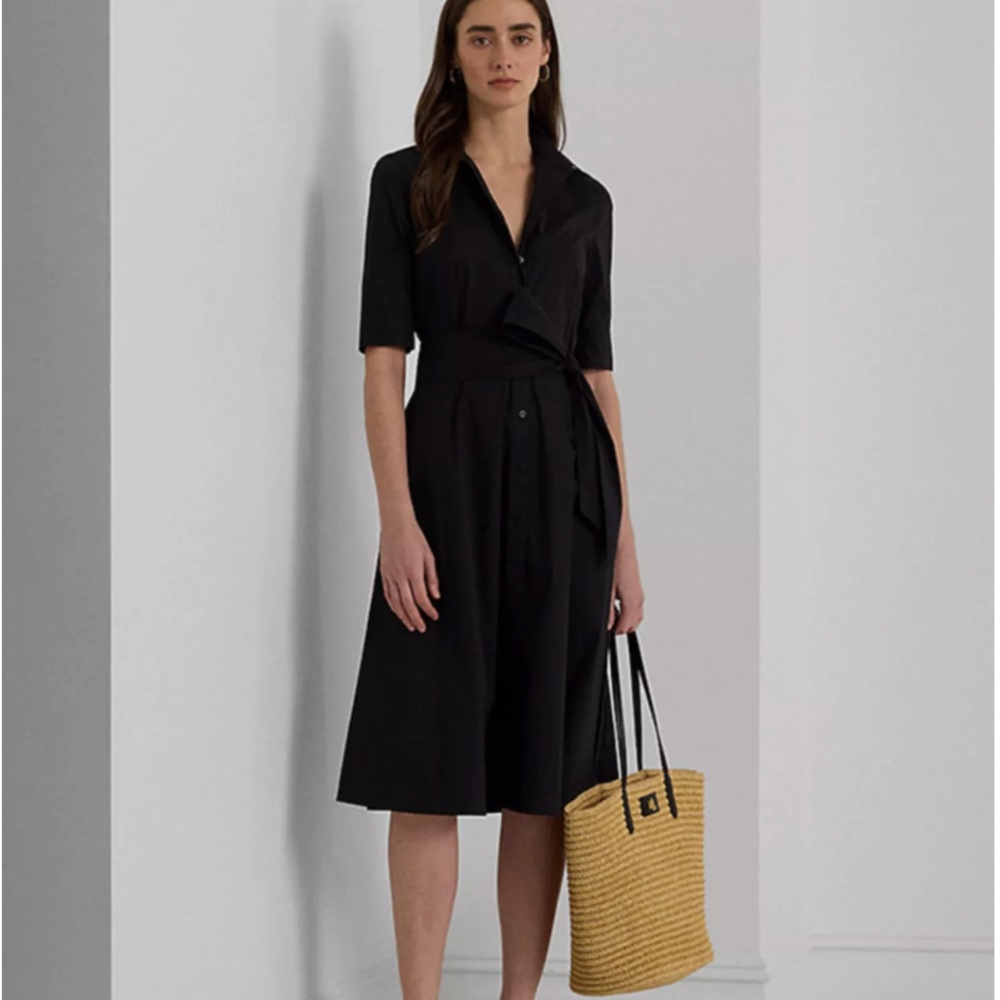 Lauren Ralph Lauren Cotton Blend Elbow Sleeve Shirt Dress | Classic Midi Dress